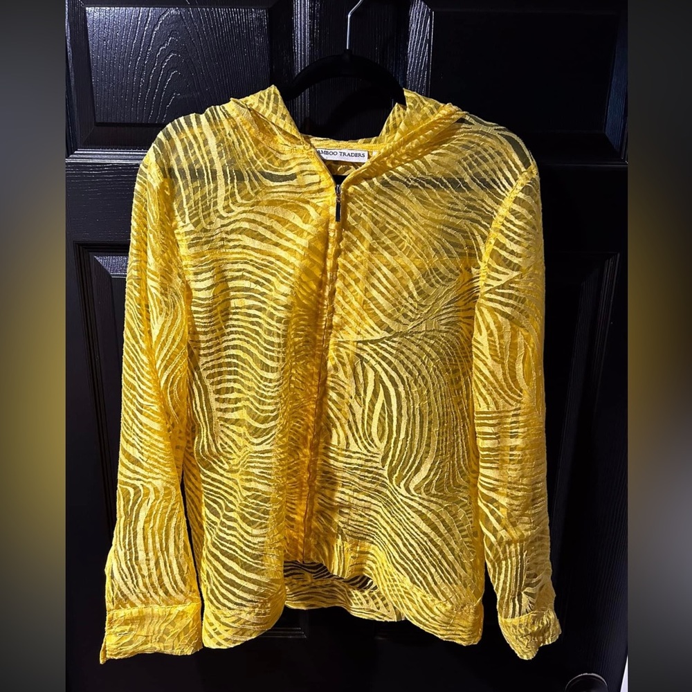 Bamboo traders yellow burnout see through zip up long sleeve hooded jacket M